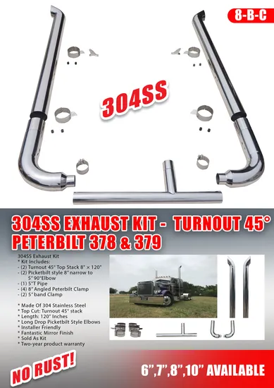 American-Eagle-Peterbilt-304ss-Truck-Exhaust-Kits-6-7-8-10-Pb-90-Degree-Elbow-with-Turnout-45-Degree-Stack-Kit-with-5-T-Pipe-7-
